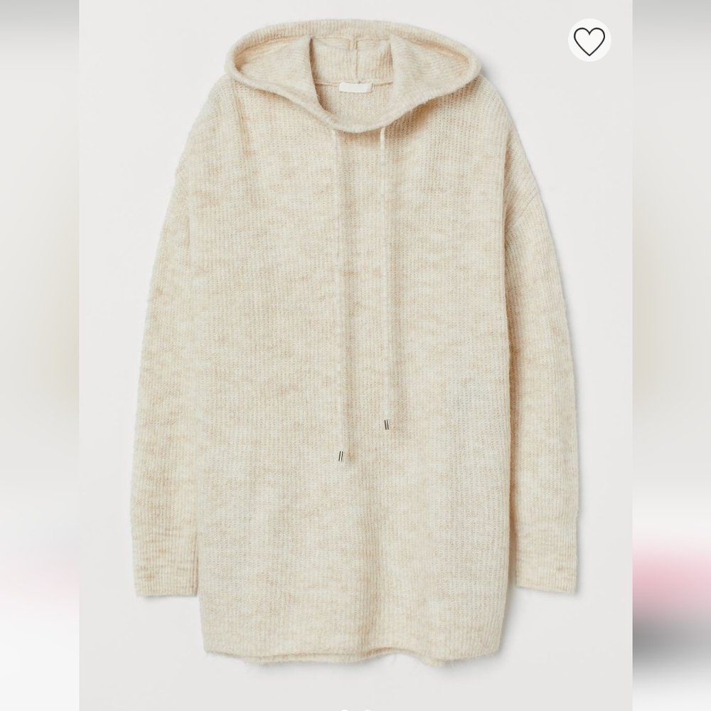 H&M xs beige melange rib knit hoodie